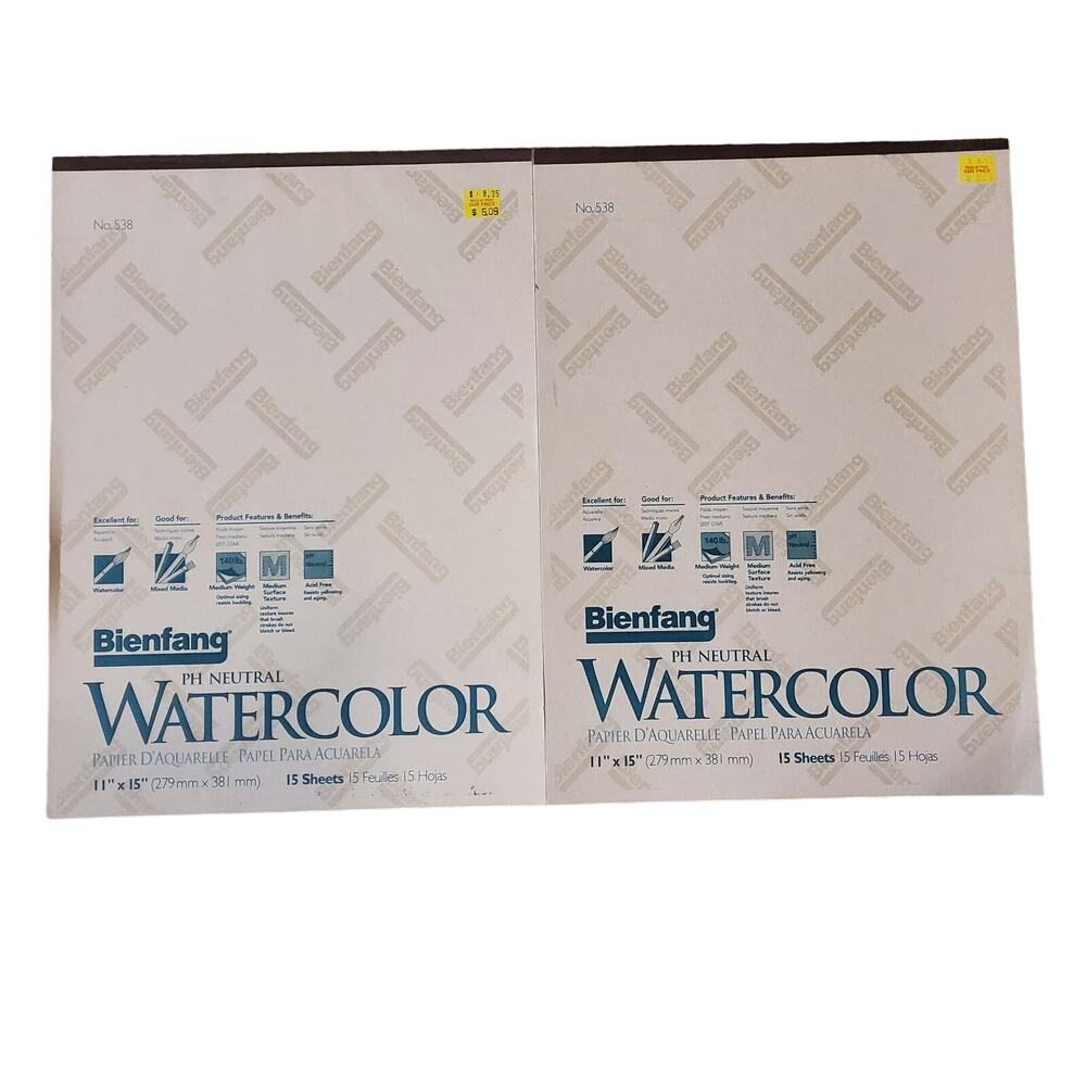 Lot of 2 Vtg 1996 Bienfang PH Neutral Watercolor Paper 11" x 15" New